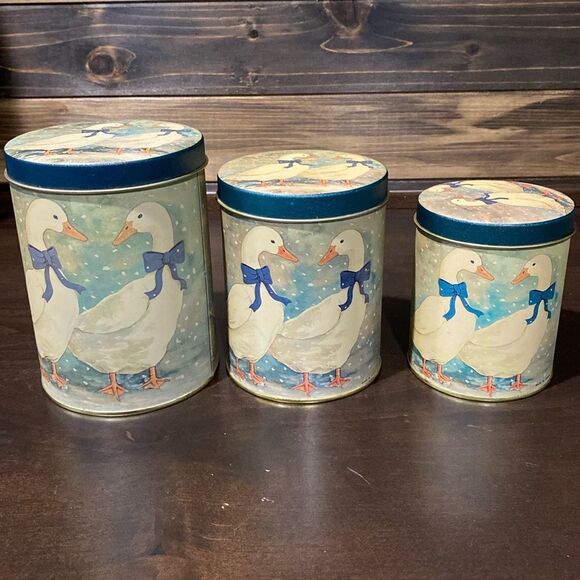 Other - Vintage Nesting Blue Ribbon Duck Geese Metal Tin Canisters Set of 3